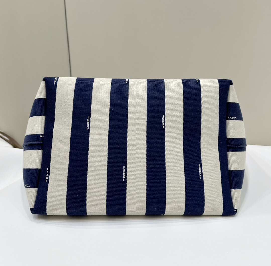 Fendi Large Roll Reversible Shopper Bag in Pequin Striped and Midnight Blue FF Fabric